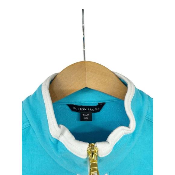 Boston Proper Airy Blue Sleeveless Chic Zipper White Trim Tank Halter Top M - Picture 3 of 9